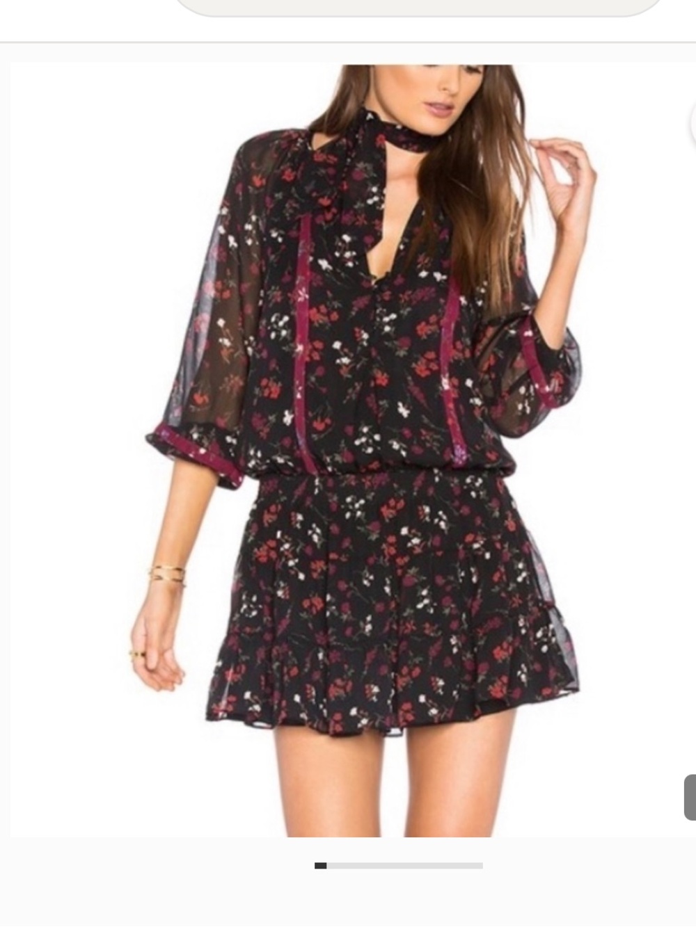 NWT Joie sz Medium Black Floral Silk Mini Dress Berry trim black pink chiffon